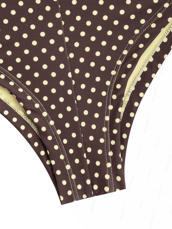 Seamolly Polka Dot Print Bowknot Bikini Bottom Cheeky Swim Boyshorts