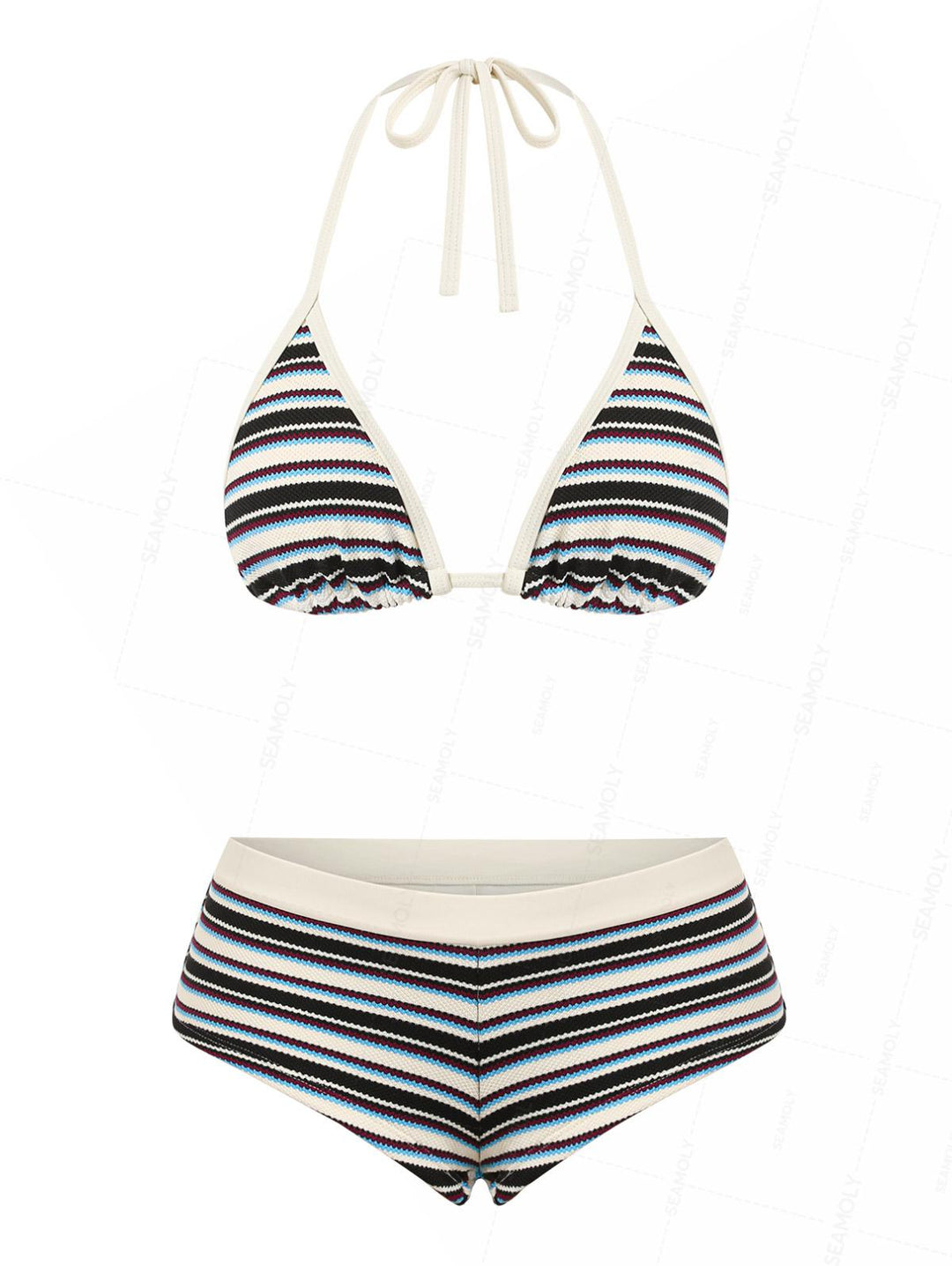 Seamolly Striped Contrast Binding Cheeky Boyshorts Bikini Set
