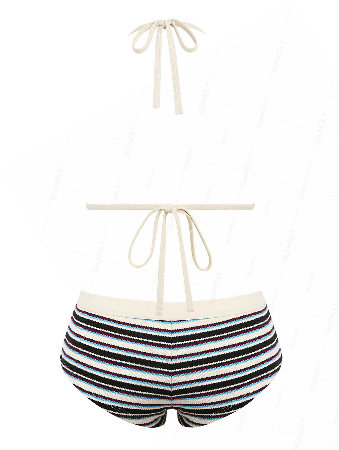 Seamolly Striped Contrast Binding Cheeky Boyshorts Bikini Set