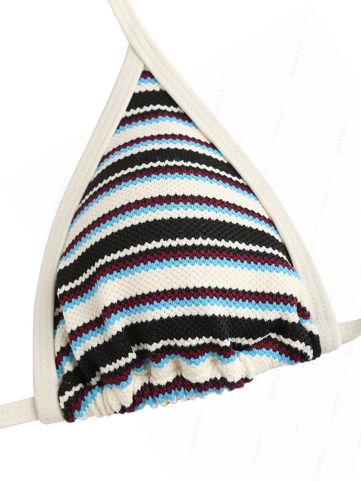 Seamolly Striped Contrast Binding Cheeky Boyshorts Bikini Set