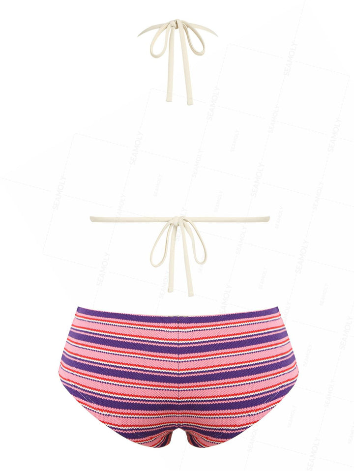 Seamolly Striped Halter Triangle Cheeky Boyshorts Bikini Set