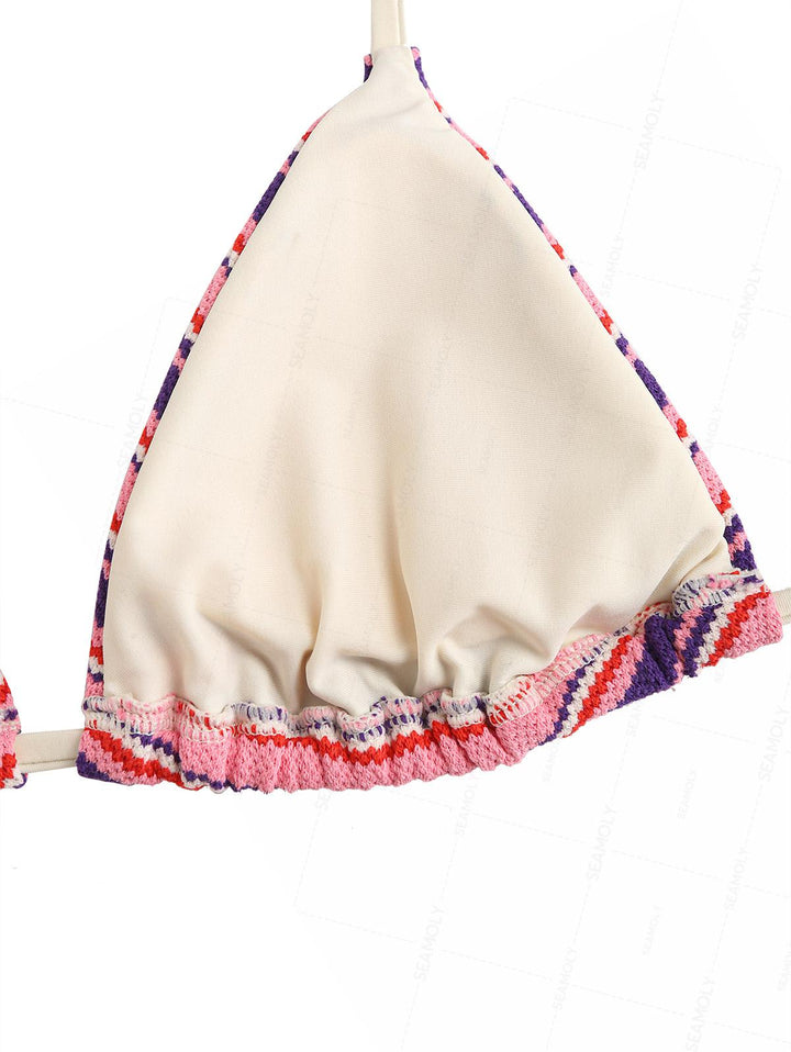 Seamolly Striped Halter Triangle Cheeky Boyshorts Bikini Set