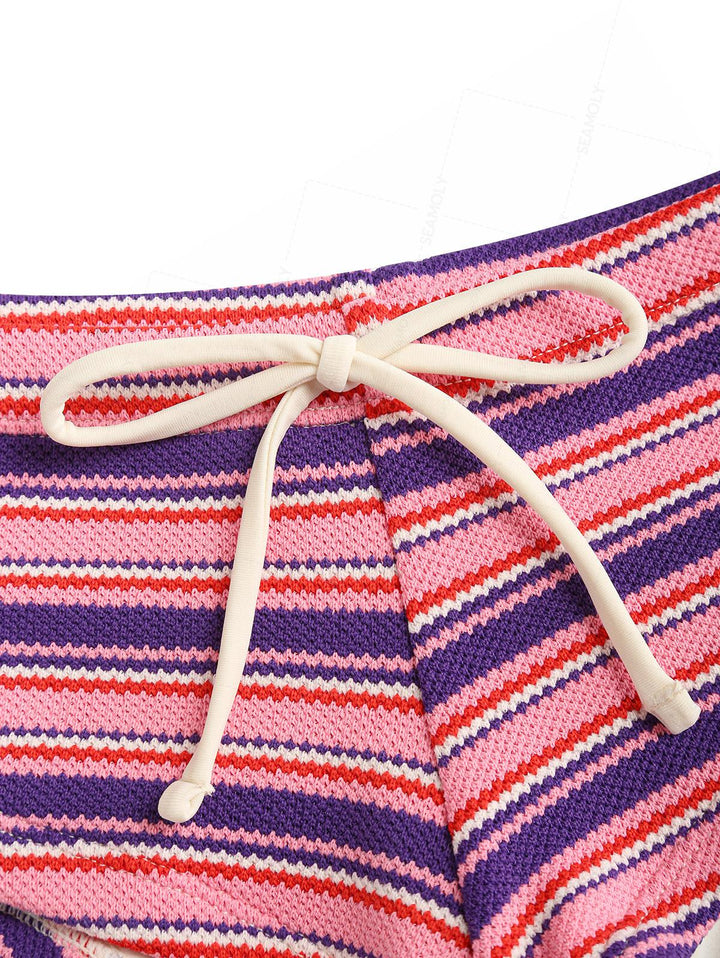 Seamolly Striped Halter Triangle Cheeky Boyshorts Bikini Set