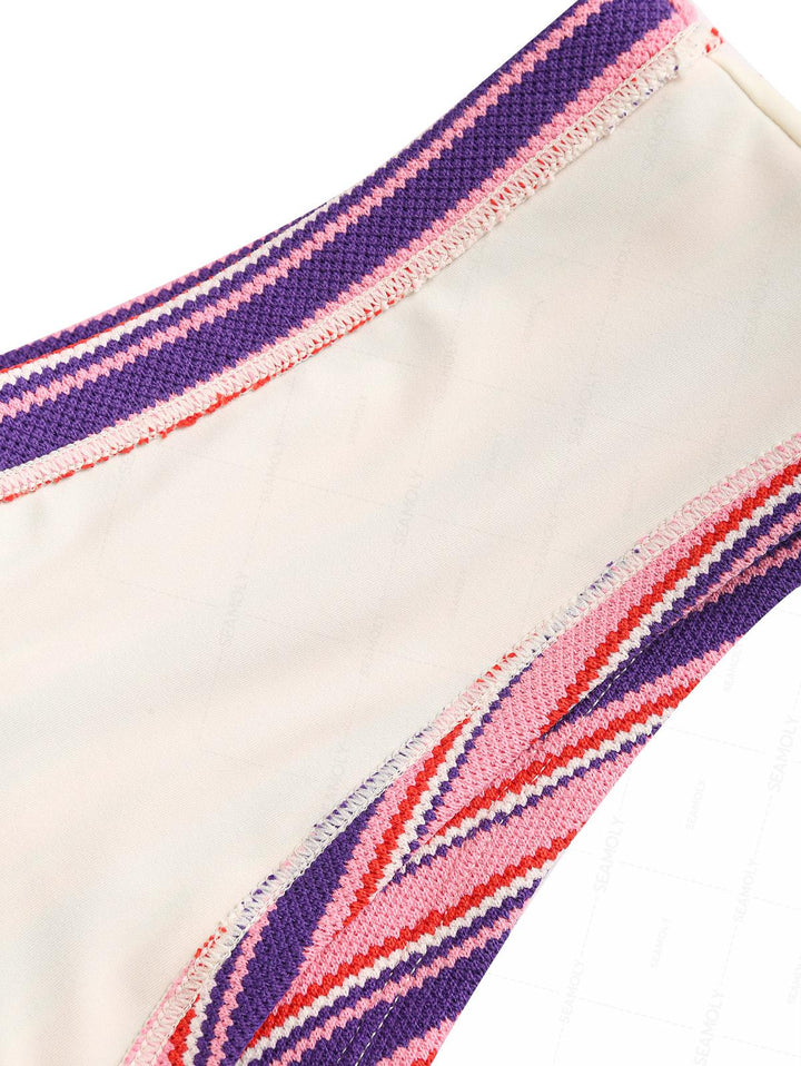 Seamolly Striped Halter Triangle Cheeky Boyshorts Bikini Set
