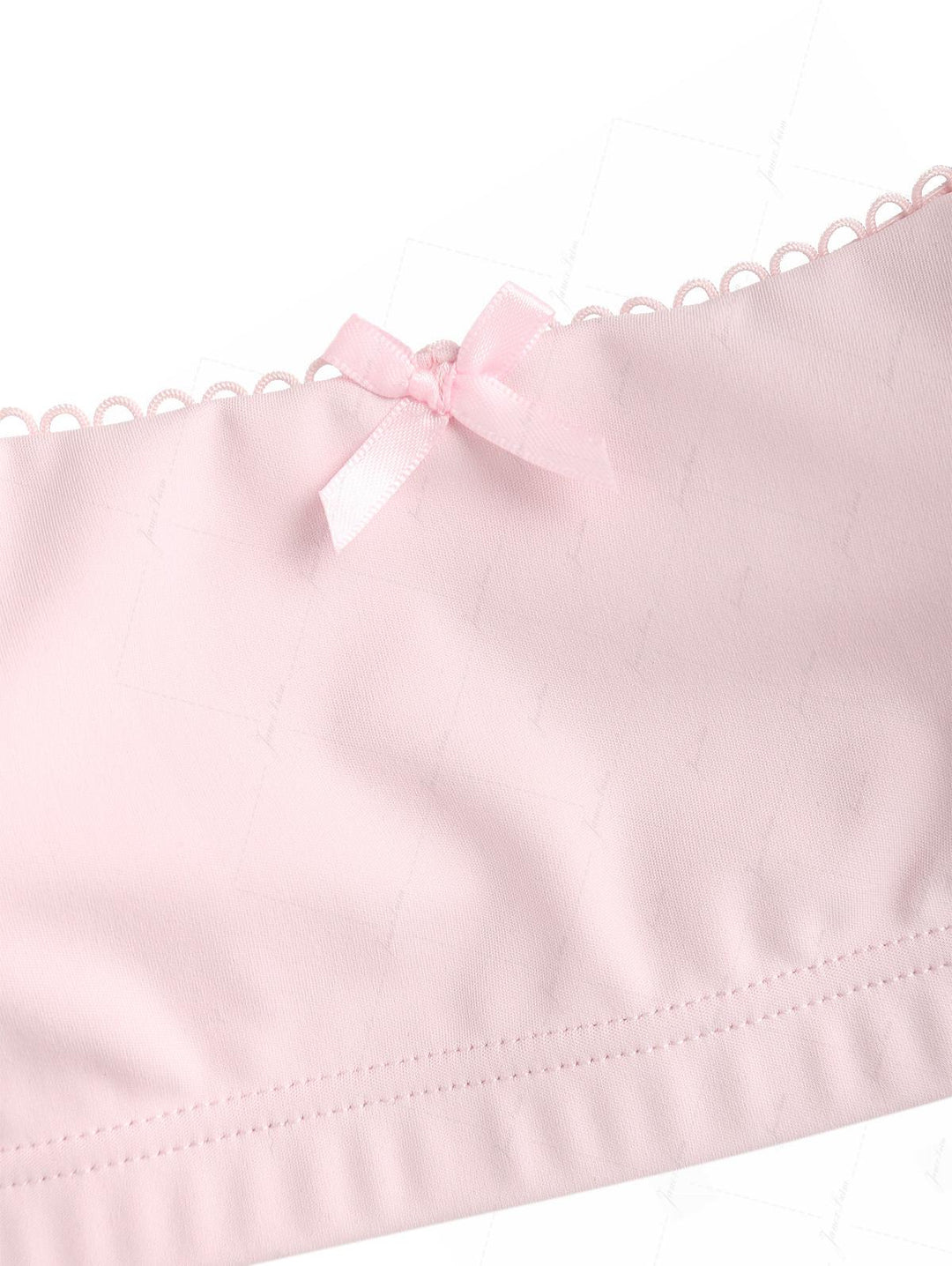 Pink Solid Color Picot Bowknot Bralette Top & Cheeky Brazilian Bottom Bikini Set