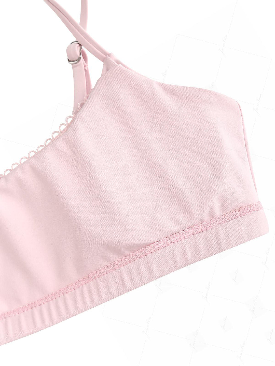 Pink Solid Color Picot Bowknot Bralette Cheeky Boyshorts Bikini Set