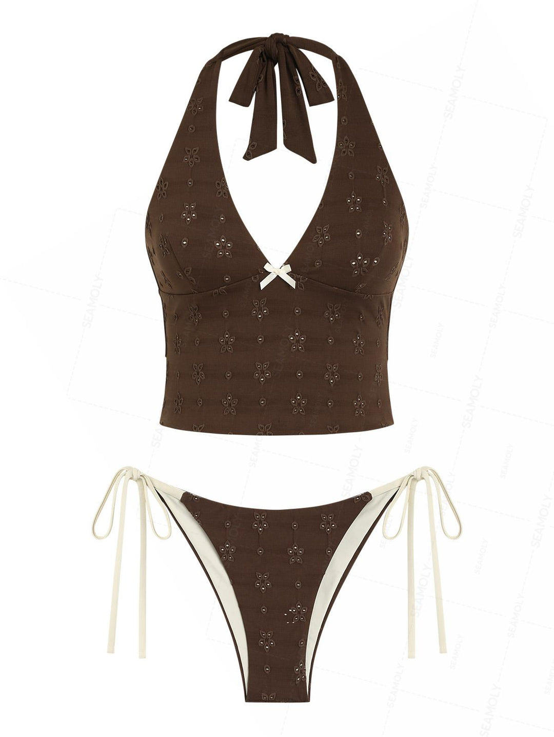 Seamolly Recycled Fabric Jacquard Halter Tank Top & Cheeky Brazilian Bottom Tankini Set
