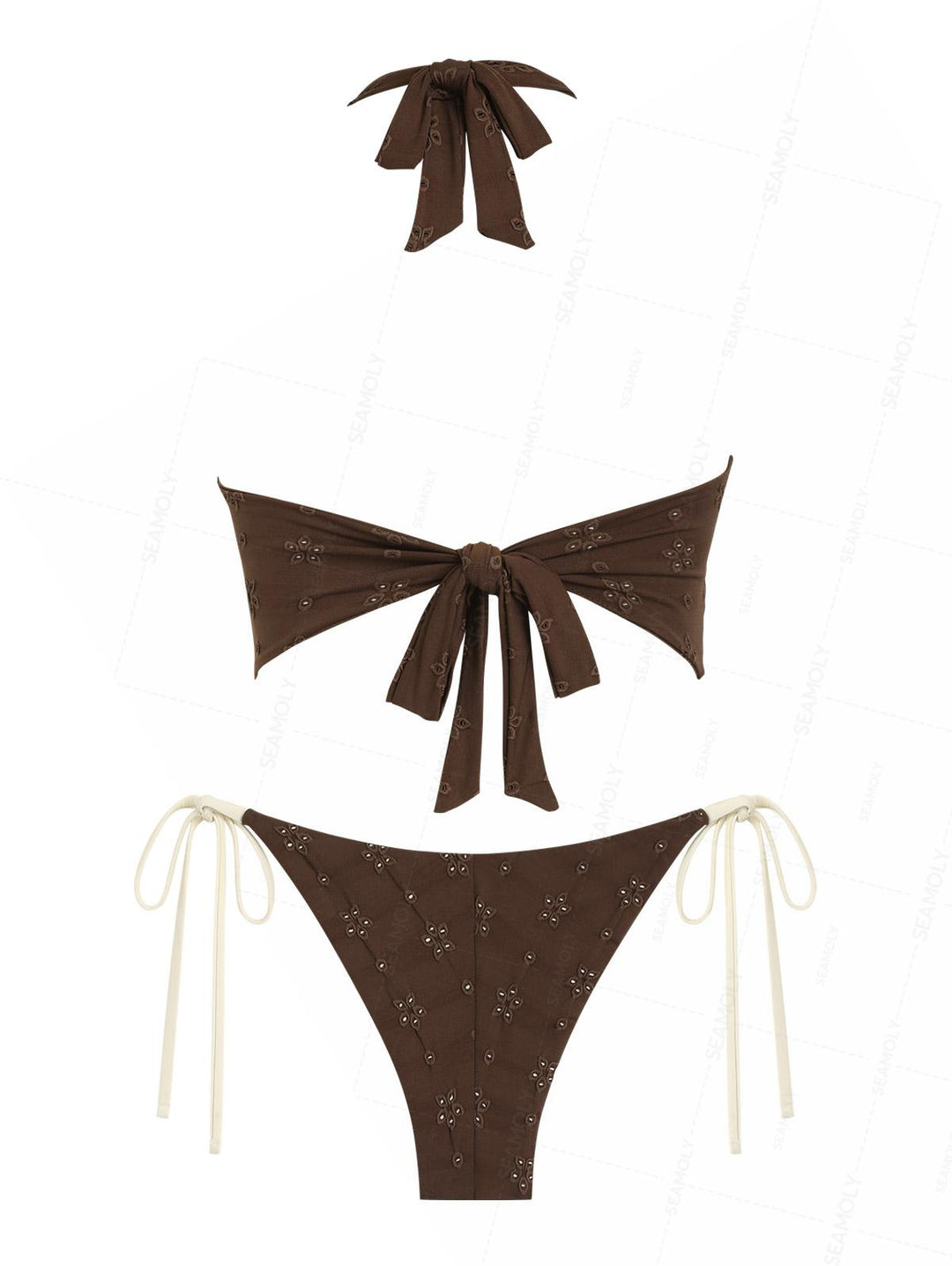 Seamolly Recycled Fabric Jacquard Halter Tank Top & Cheeky Brazilian Bottom Tankini Set