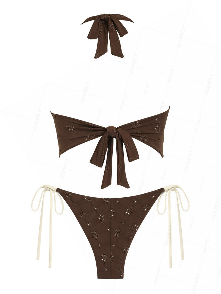 Seamolly Recycled Fabric Jacquard Halter Tank Top & Cheeky Brazilian Bottom Tankini Set