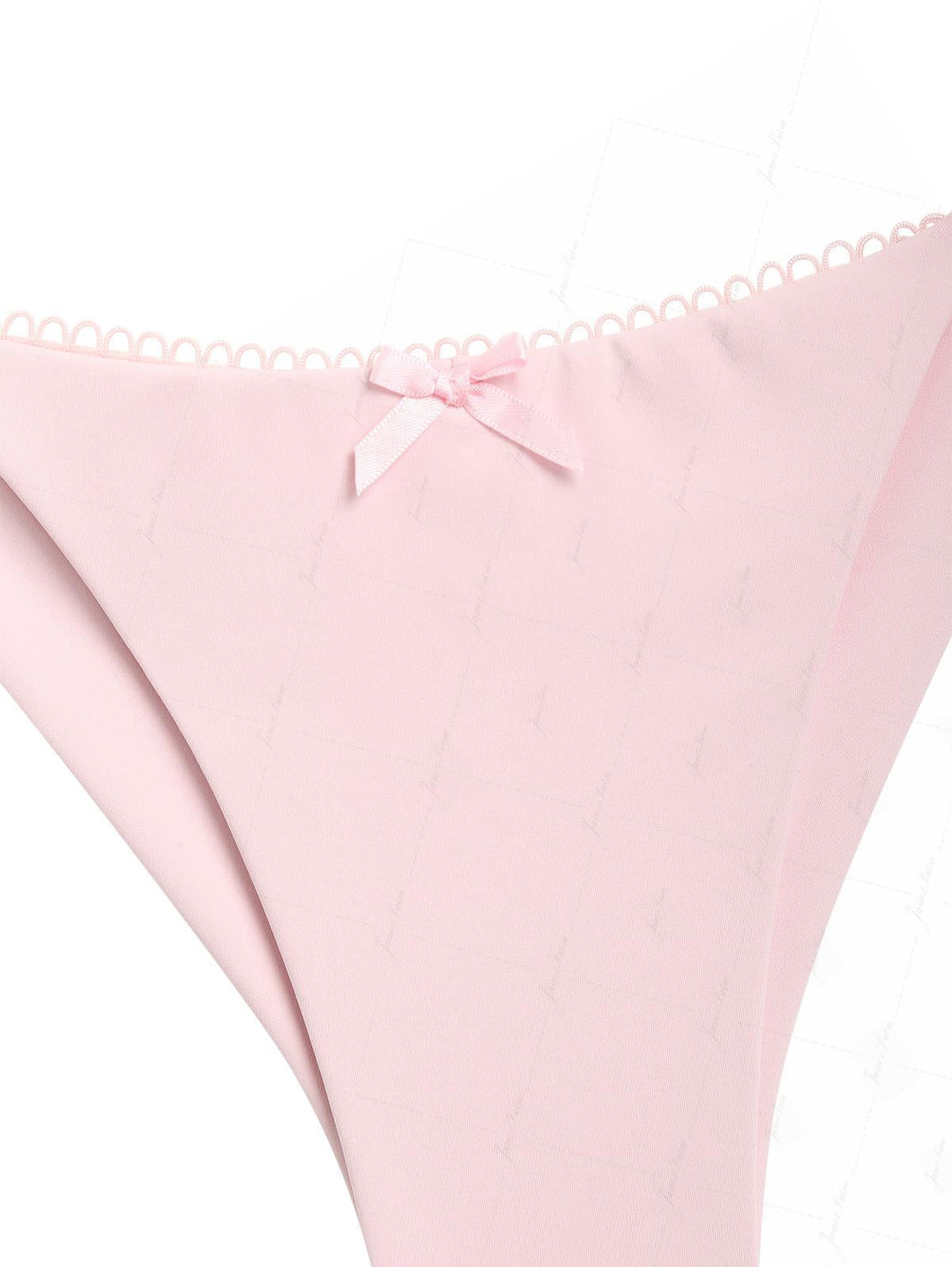 Pink Solid Color Picot Bowknot Triangle Top & Cheeky Brazilian Bottom Bikini Set