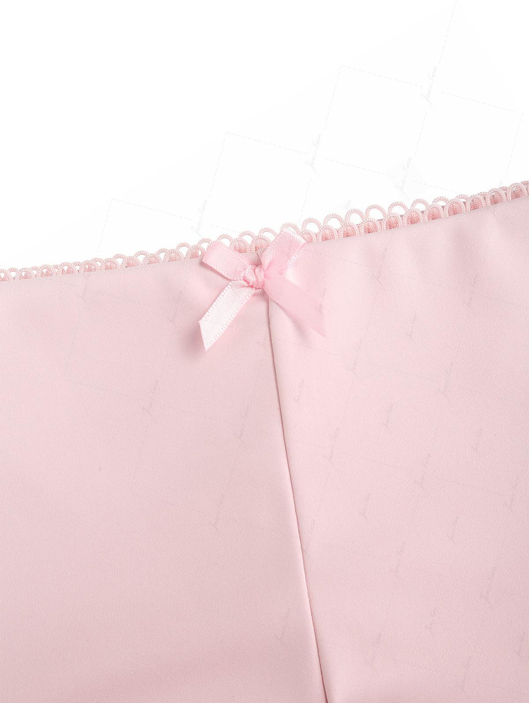 Pink Solid Color Picot Bowknot Bralette Cheeky Boyshorts Bikini Set