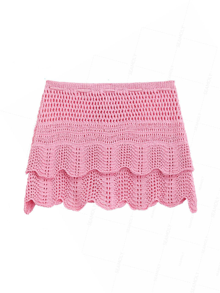 Seamolly 3 Piece Swimsuit - Leopard Print O Ring Double Layer Bikini Set & Cover Up Skirt