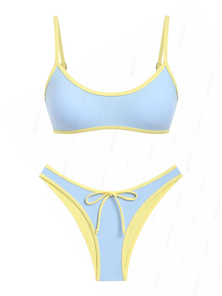 Seamolly Contrast Binding Bowknot Tank Style Cheeky Bikini Set