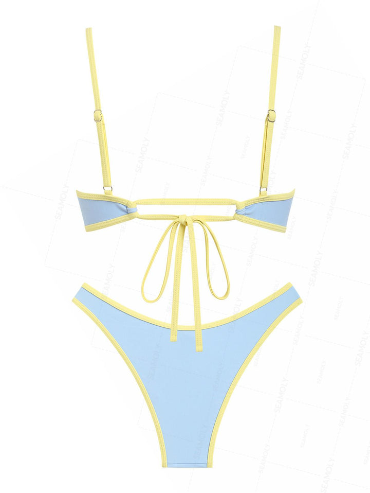 Seamolly Contrast Binding Bowknot Tank Style Cheeky Bikini Set