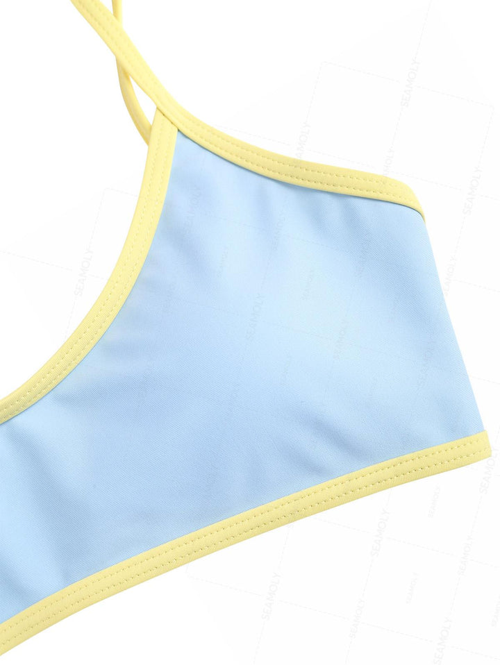 Seamolly Contrast Binding Bowknot Tank Style Cheeky Bikini Set