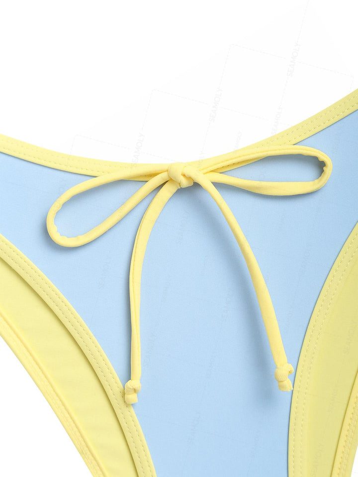 Seamolly Contrast Binding Bowknot Tank Style Cheeky Bikini Set