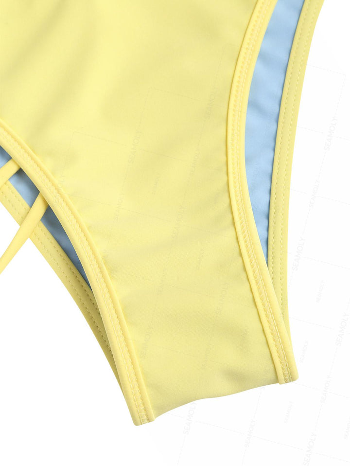 Seamolly Contrast Binding Bowknot Tank Style Cheeky Bikini Set