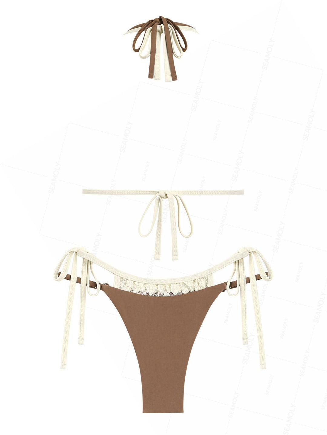 Seamolly Contrast Color Lace O Ring String Double Layer Bikini Set