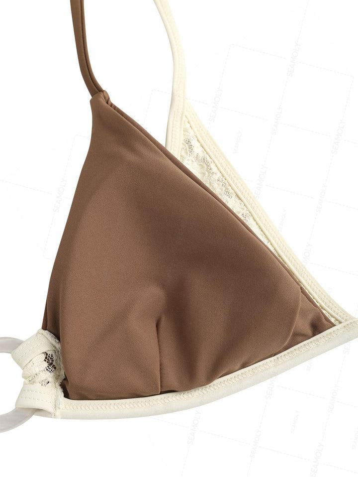 Seamolly Contrast Color Lace O Ring String Double Layer Bikini Set