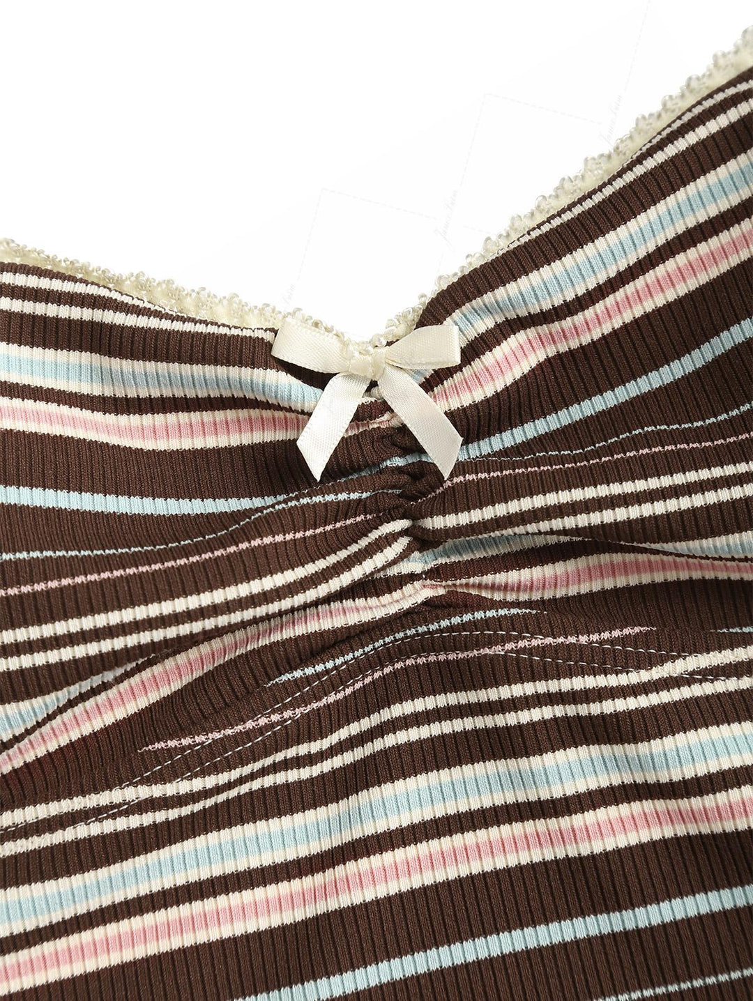 Deep Coffee Ribbed Striped Cutout Tie Side Cheeky Boyshorts Tankini Set