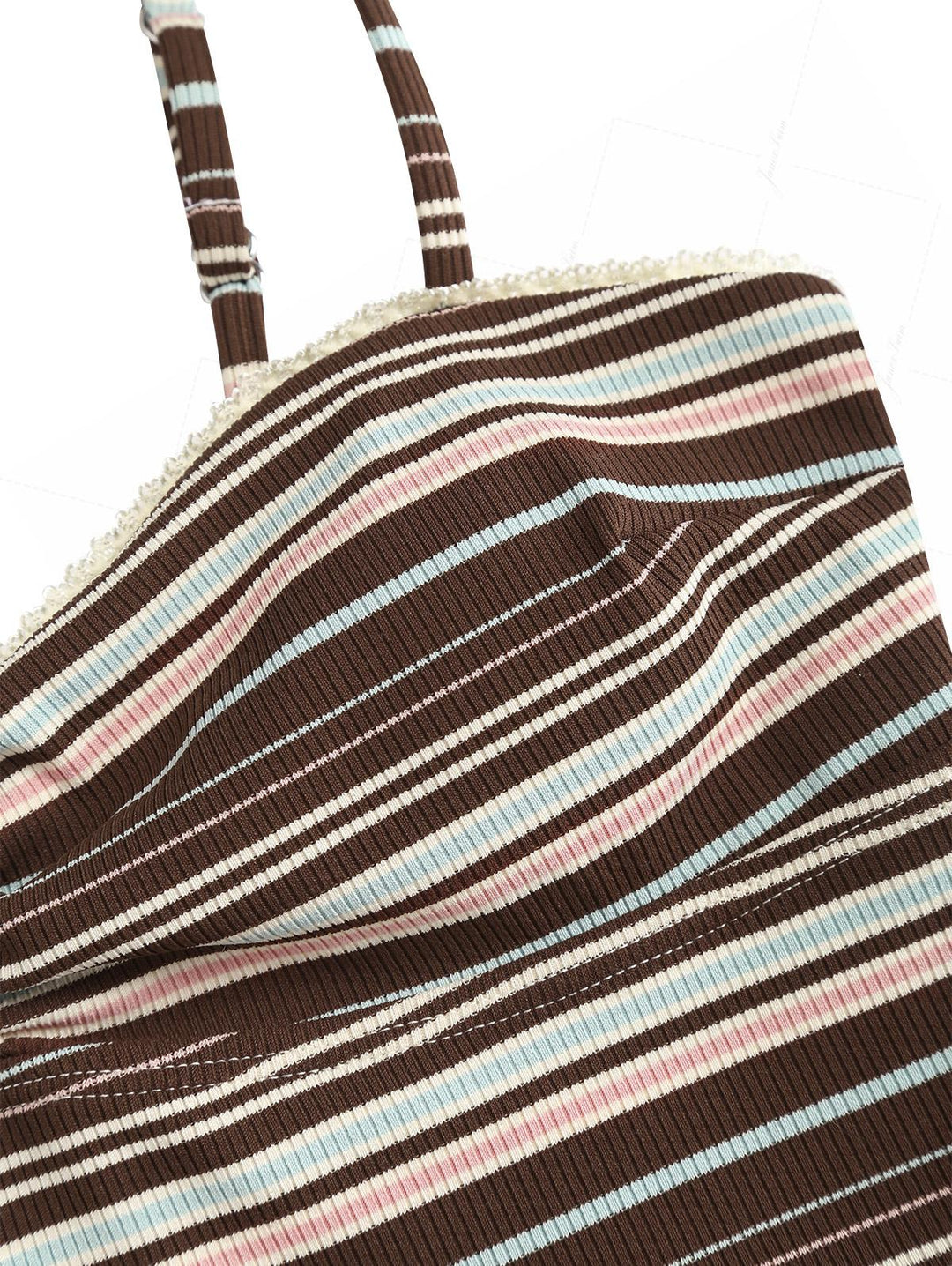 Deep Coffee Ribbed Striped Cutout Tie Side Cheeky Boyshorts Tankini Set