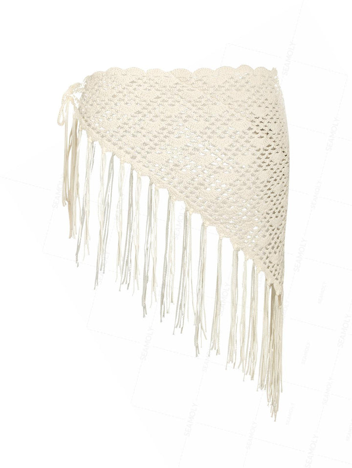 Hollow Out Crochet Fringed Triangle Cover Up Sarong