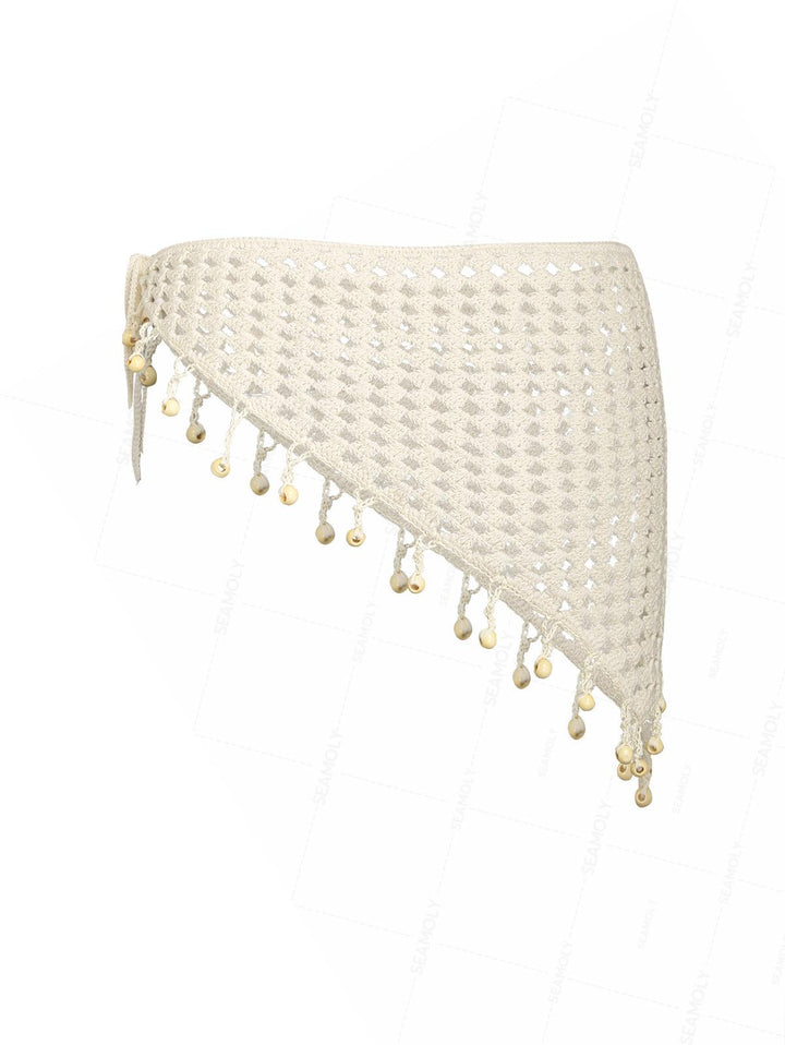 Hollow Out Crochet Fringed Triangle Cover Up Sarong