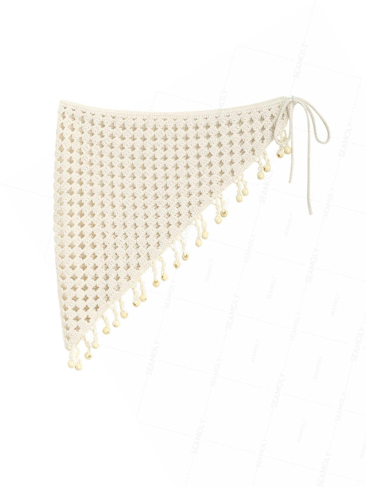 Hollow Out Crochet Fringed Triangle Cover Up Sarong