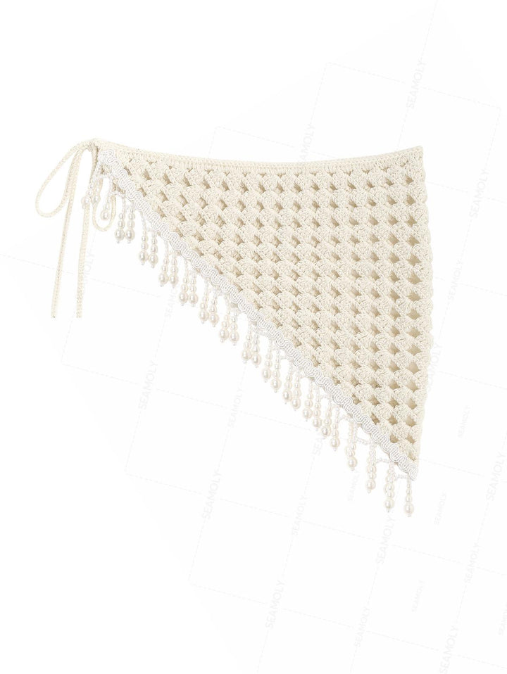 Hollow Out Crochet Fringed Triangle Cover Up Sarong