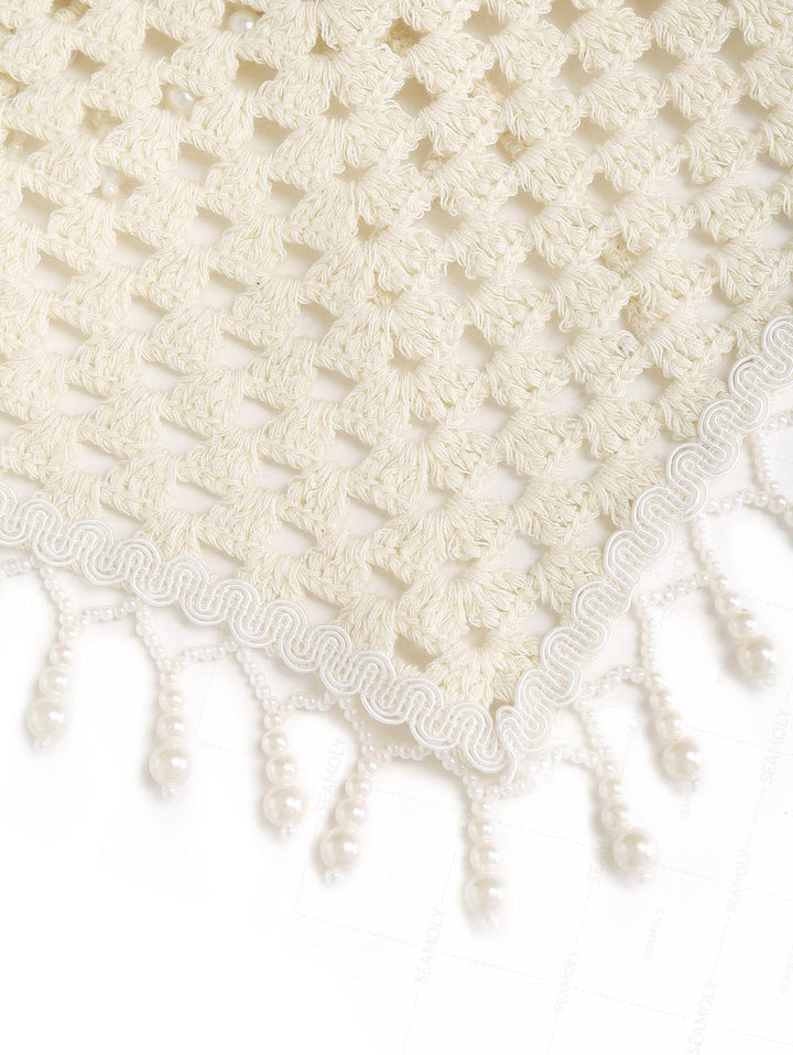 Hollow Out Crochet Fringed Triangle Cover Up Sarong