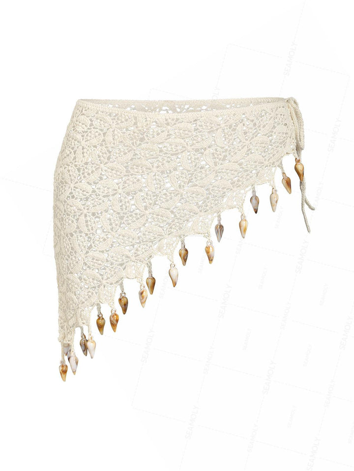 Hollow Out Crochet Fringed Triangle Cover Up Sarong