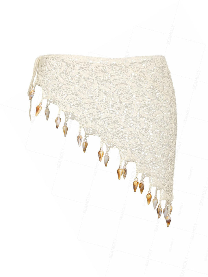 Hollow Out Crochet Fringed Triangle Cover Up Sarong