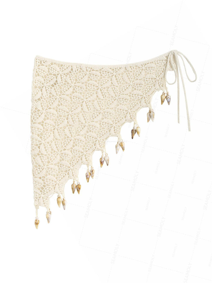 Hollow Out Crochet Fringed Triangle Cover Up Sarong