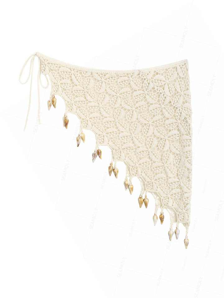 Hollow Out Crochet Fringed Triangle Cover Up Sarong