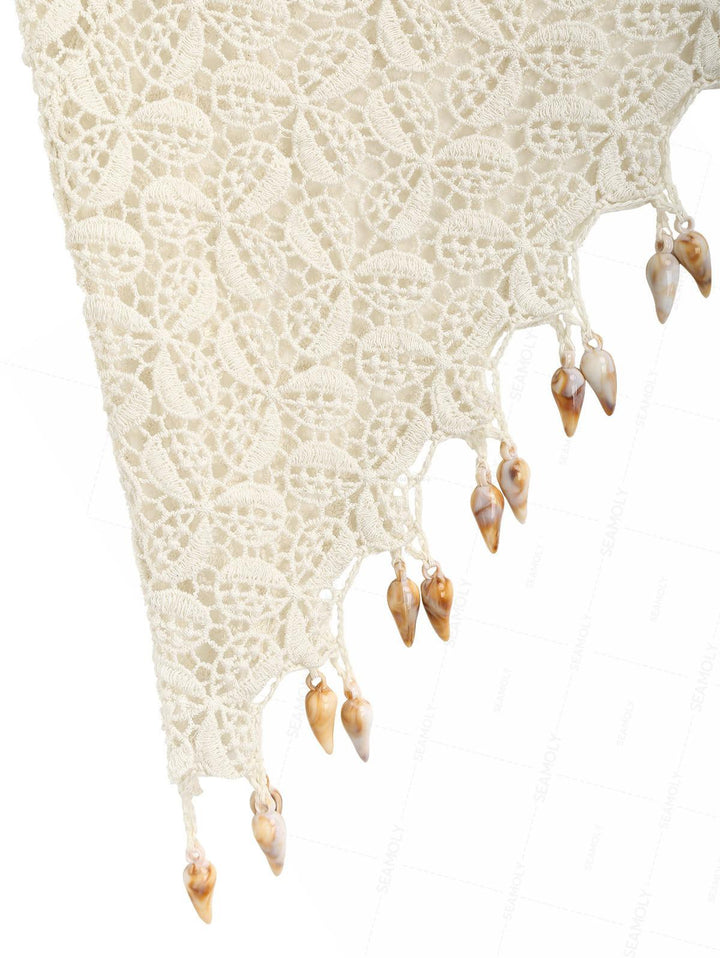 Hollow Out Crochet Fringed Triangle Cover Up Sarong