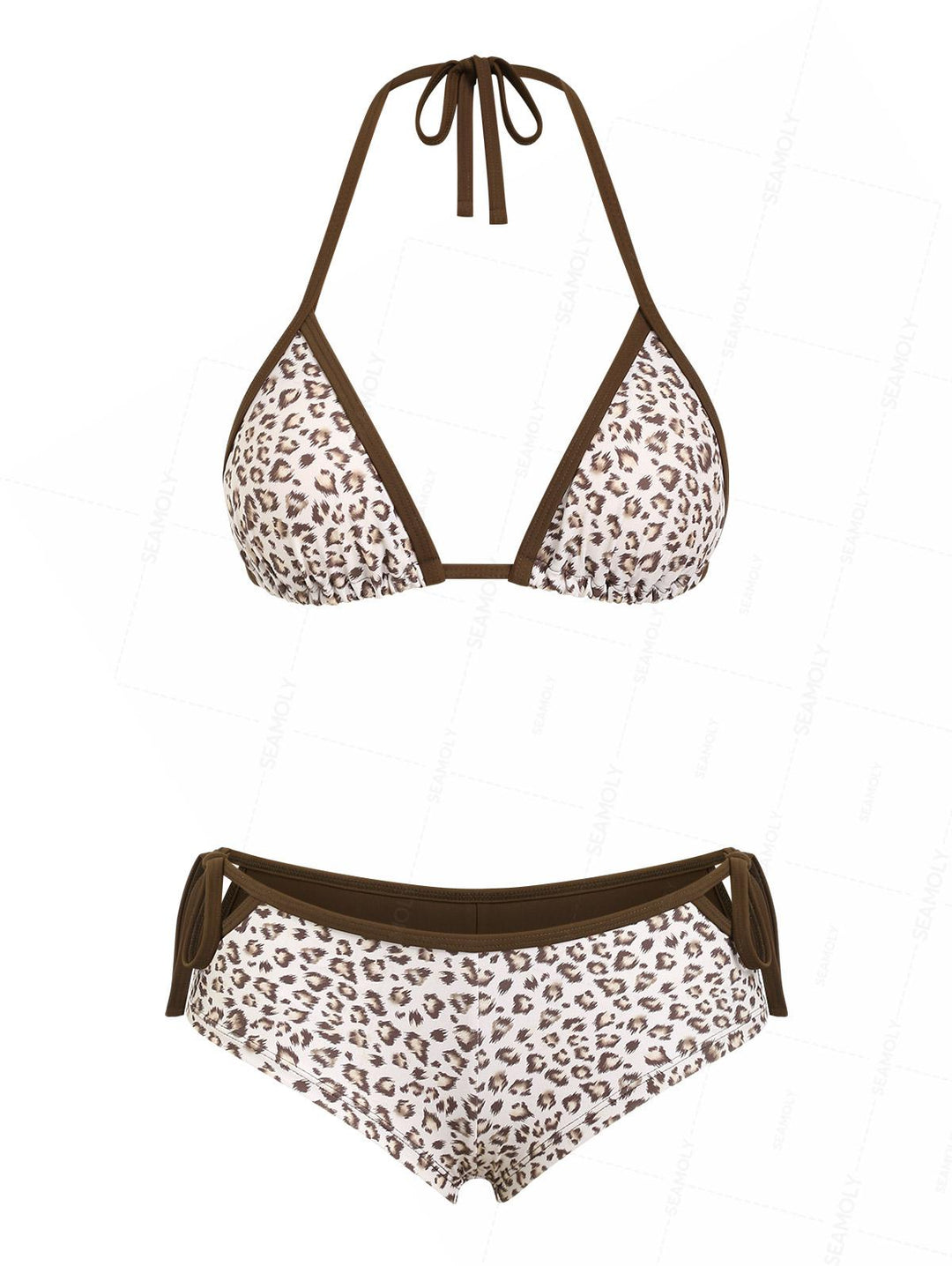 Seamolly Leopard Print Contrast Binding Cutout Tied Cheeky Boyshorts Bikini Set