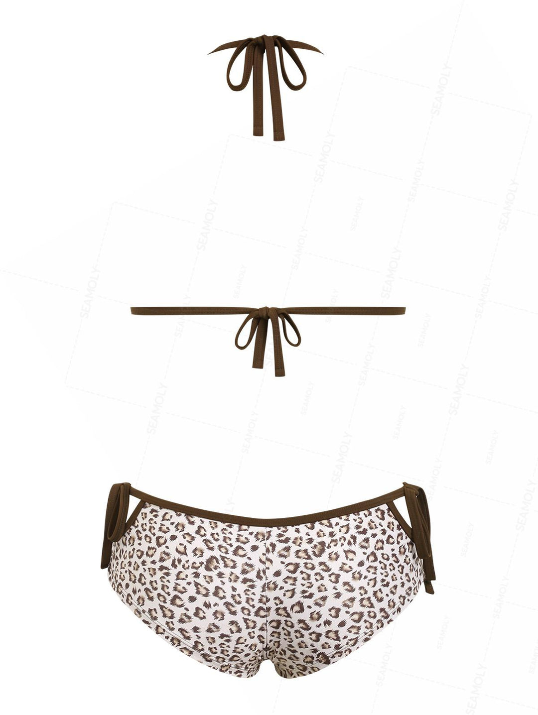 Seamolly Leopard Print Contrast Binding Cutout Tied Cheeky Boyshorts Bikini Set