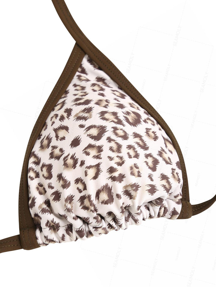 Seamolly Leopard Print Contrast Binding Cutout Tied Cheeky Boyshorts Bikini Set