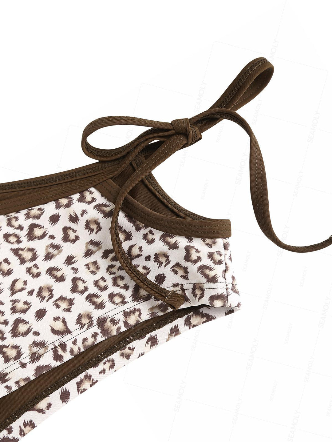 Seamolly Leopard Print Contrast Binding Cutout Tied Cheeky Boyshorts Bikini Set