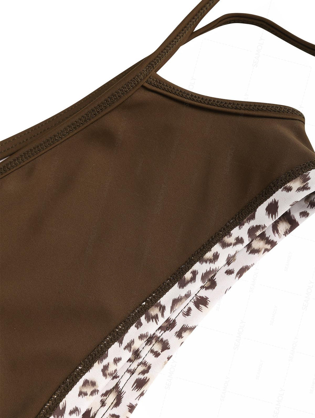 Seamolly Leopard Print Contrast Binding Cutout Tied Cheeky Boyshorts Bikini Set