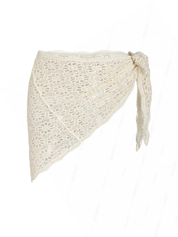 Crochet Hollow Out Floral Warp Knitting Triangle Cover Up Sarong