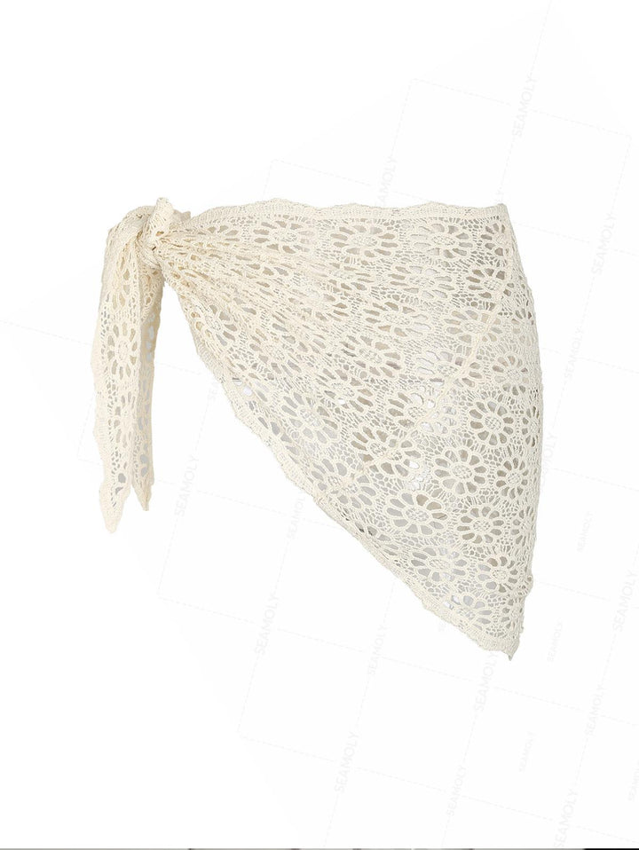 Crochet Hollow Out Floral Warp Knitting Triangle Cover Up Sarong