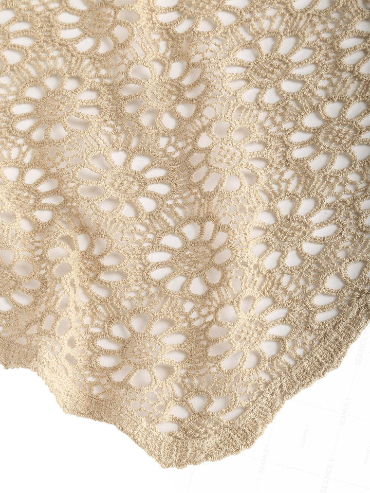 Crochet Hollow Out Floral Warp Knitting Triangle Cover Up Sarong