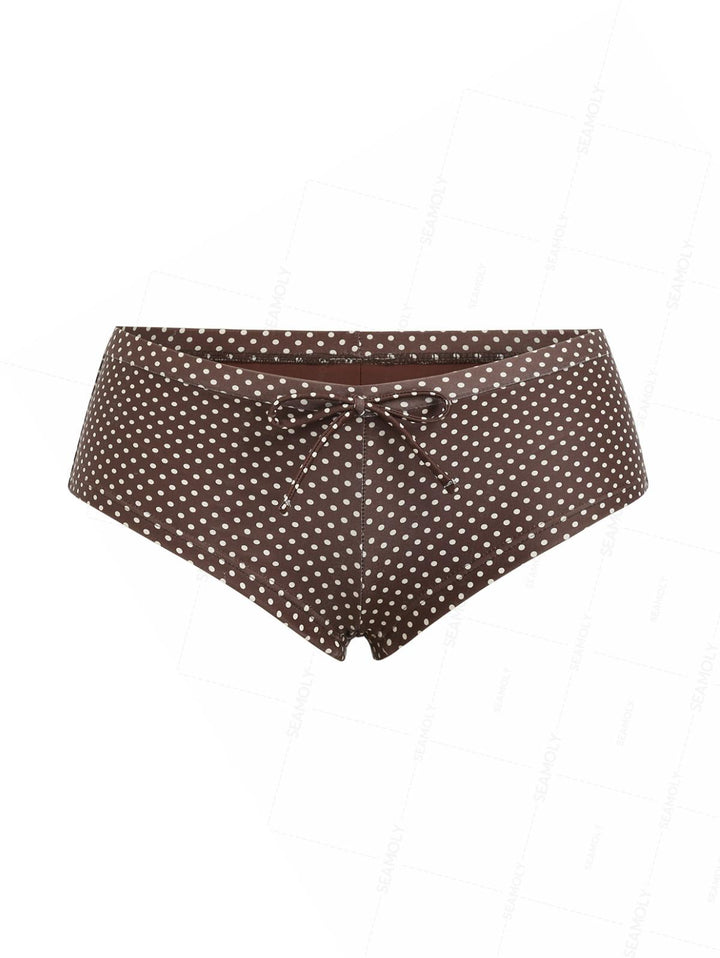 Seamolly 3 Piece Polka Dot Print Halter Brazilian Cheeky Boyshort Tankini Set