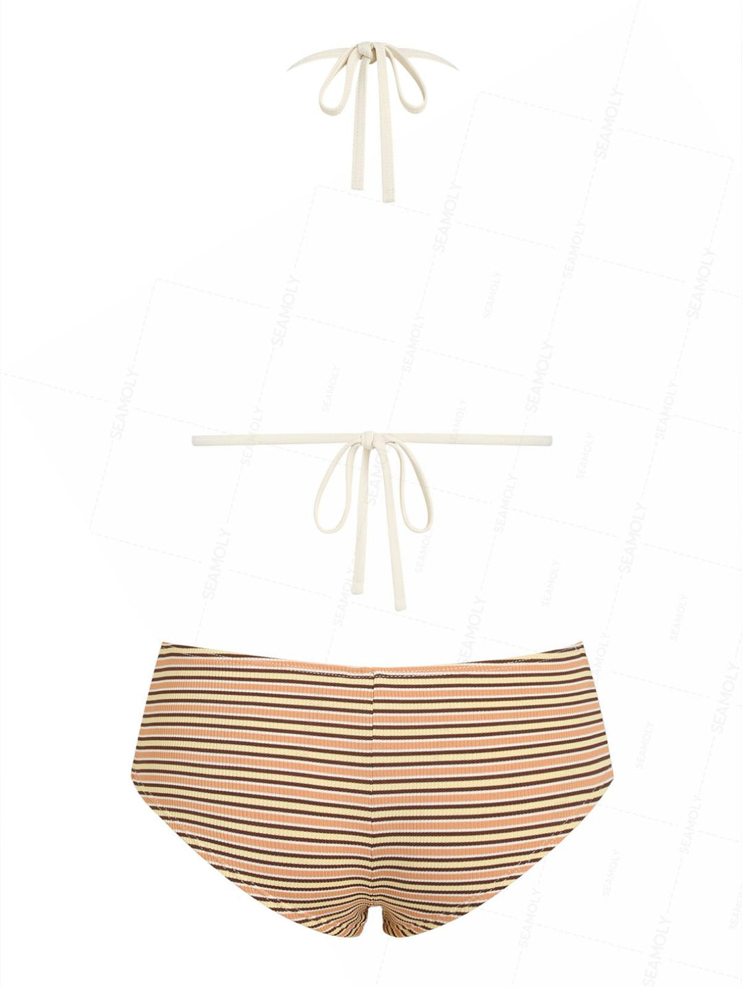 Seamolly Contrast Binding Striped Triangle Cheeky Boyshorts Bikini Set