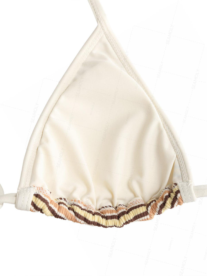 Seamolly Contrast Binding Striped Triangle Cheeky Boyshorts Bikini Set
