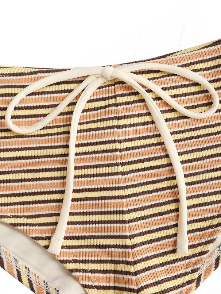 Seamolly Contrast Binding Striped Triangle Cheeky Boyshorts Bikini Set