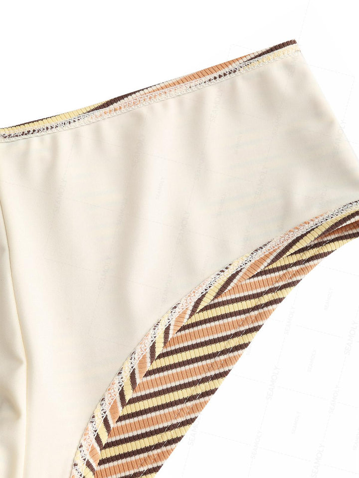 Seamolly Contrast Binding Striped Triangle Cheeky Boyshorts Bikini Set