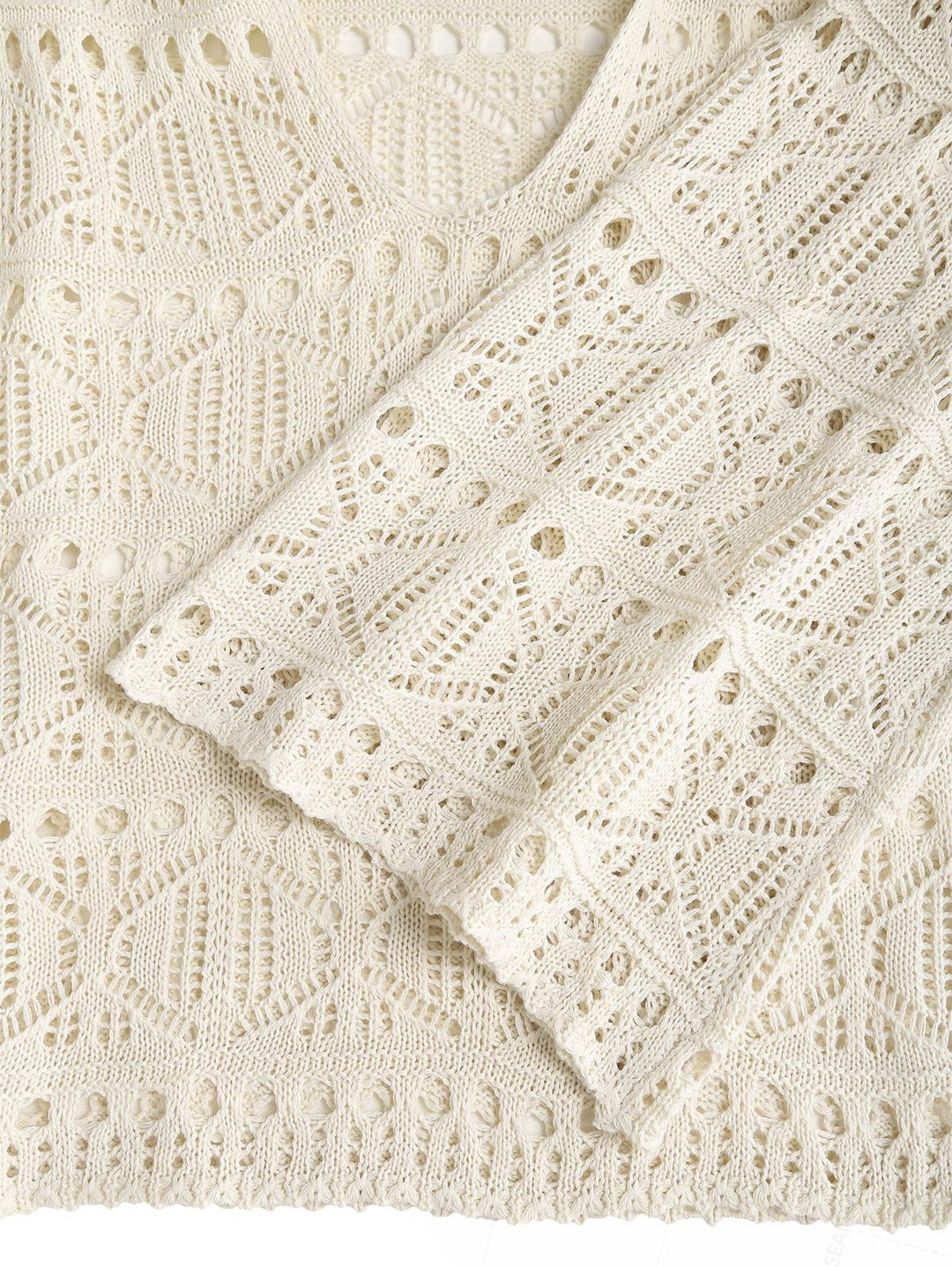 Crochet Eyelet Hooded Sweater And Shorts Beach Cover Up Two Piece Set