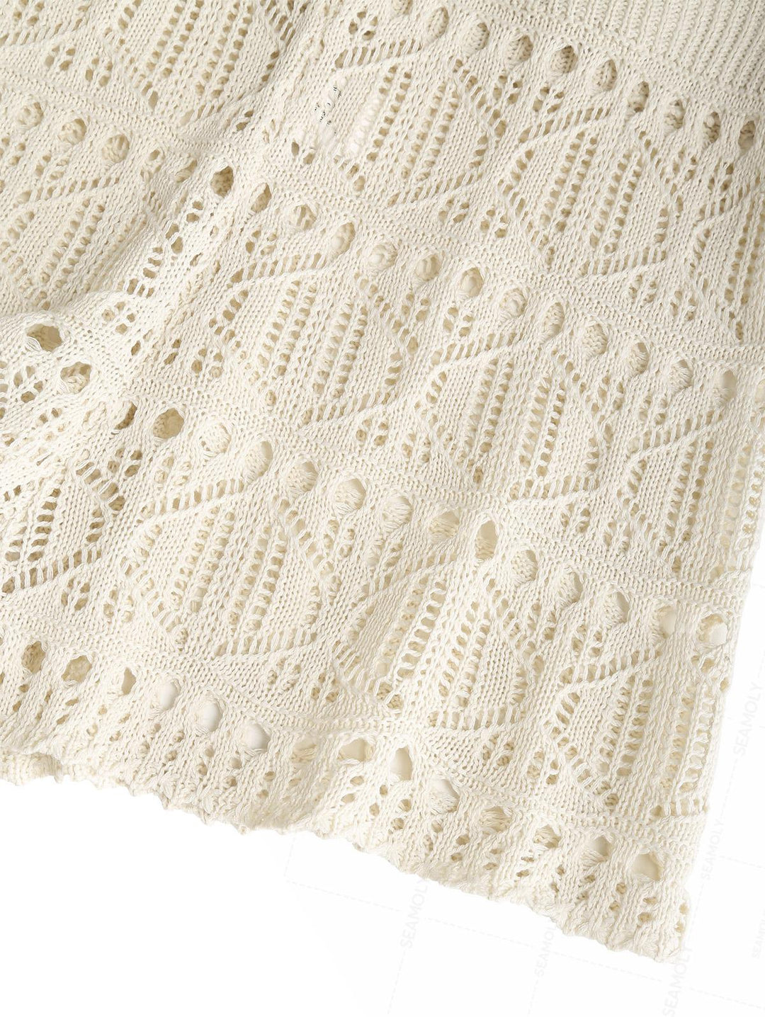 Crochet Eyelet Hooded Sweater And Shorts Beach Cover Up Two Piece Set